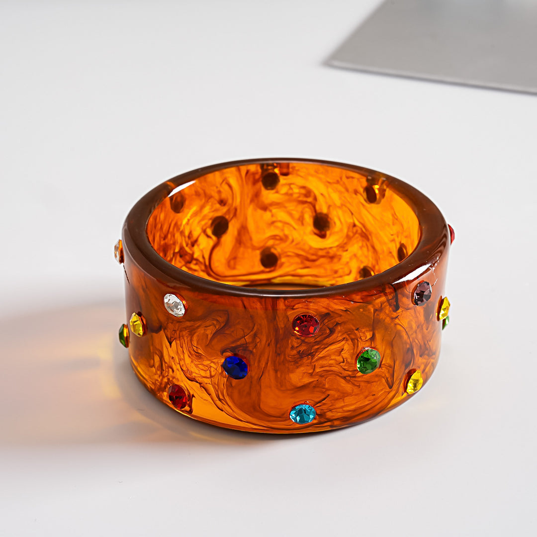 Vintage Resin Rhinestone Rivet Geometric Bangle Women N6H072