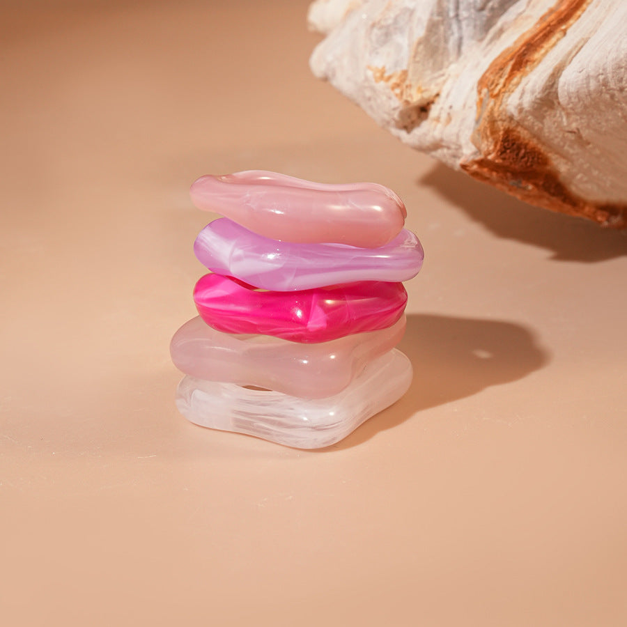 Acrylic Resin Ring Set Irregular 5 Pieces N6F076
