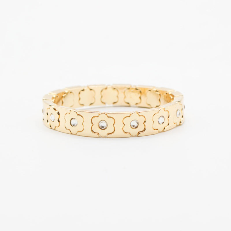 Floral Cuff Enamel Steel Crystal-Studded Elastic S5P141