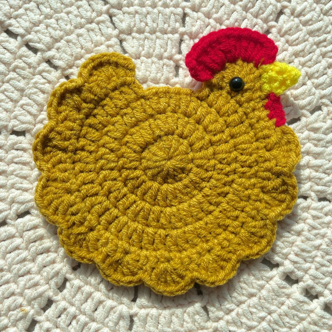 Hand Crochet Hen Coaster Chicken Shape Yarn Mat N6G050