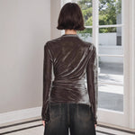 Load image into Gallery viewer, Velvet Knot Detail Top Women Dark Brown N5A443