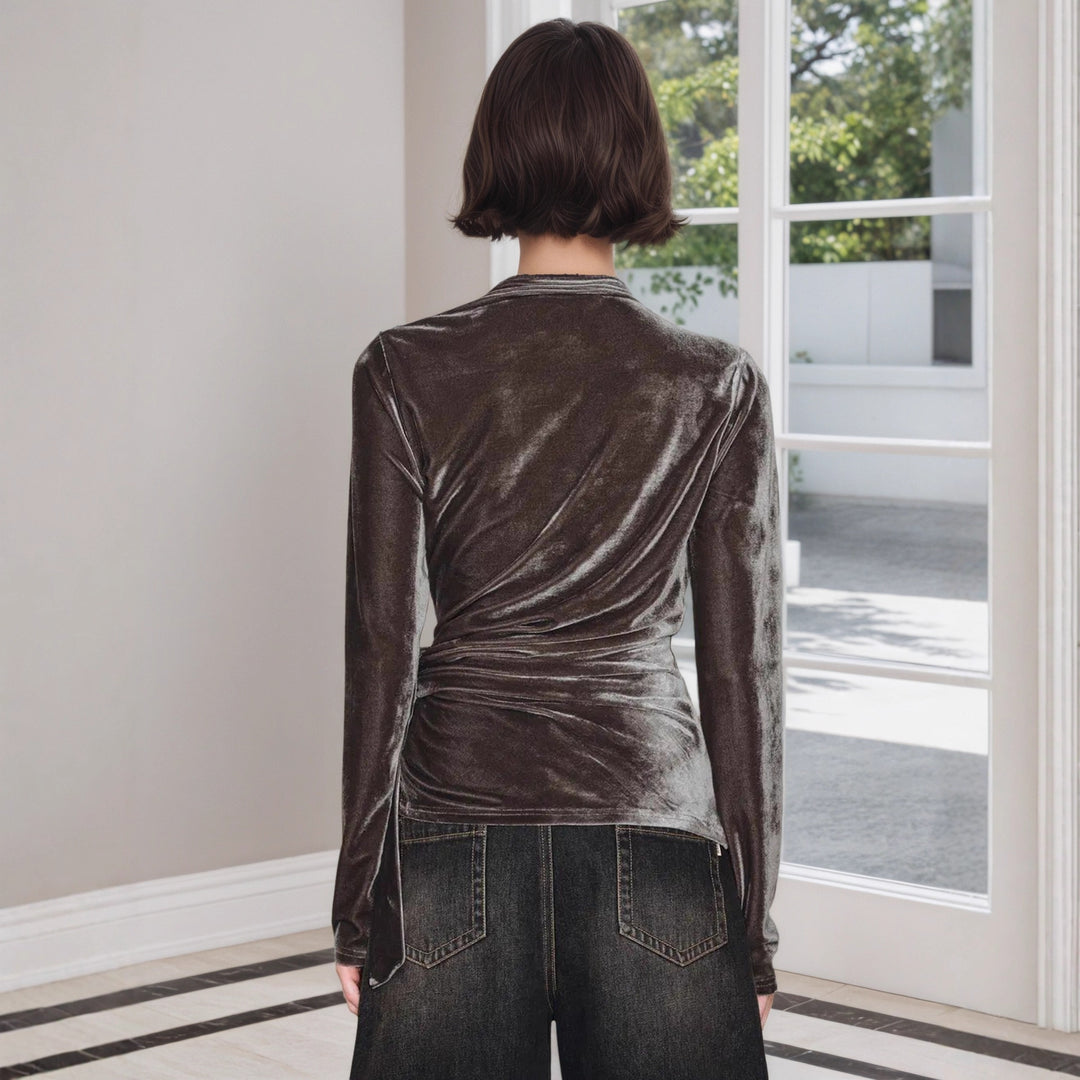 Velvet Knot Detail Top Women Dark Brown N5A443