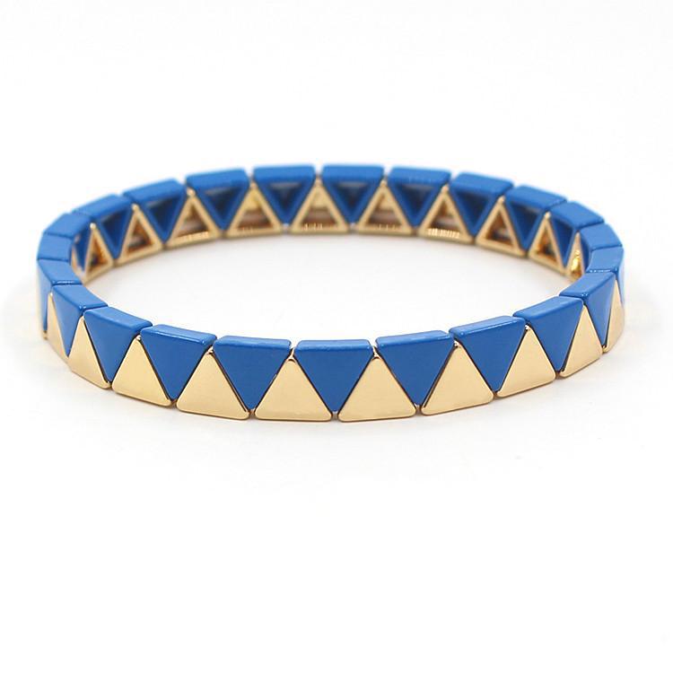 Rainbow Triangles Bracelet Modular Gold Enamel S5P050