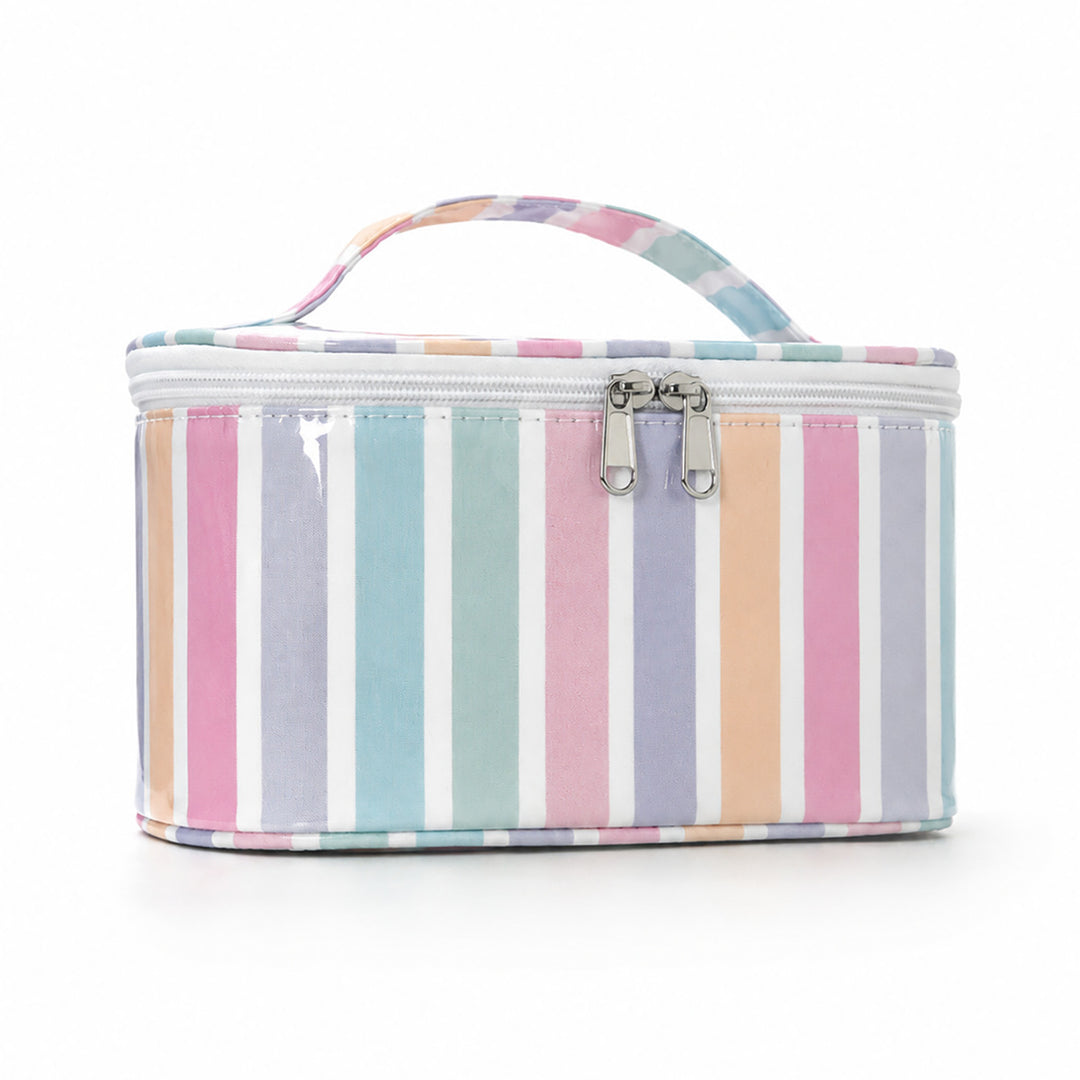 Women's Waterproof Color Block Striped PVC Cosmetic Bag N6J242