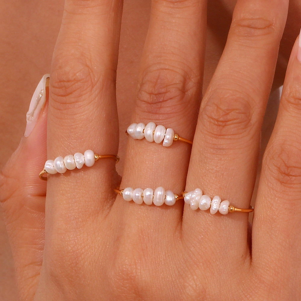 Crushed Freshwater Pearl Ring Stainless Steel N6H180