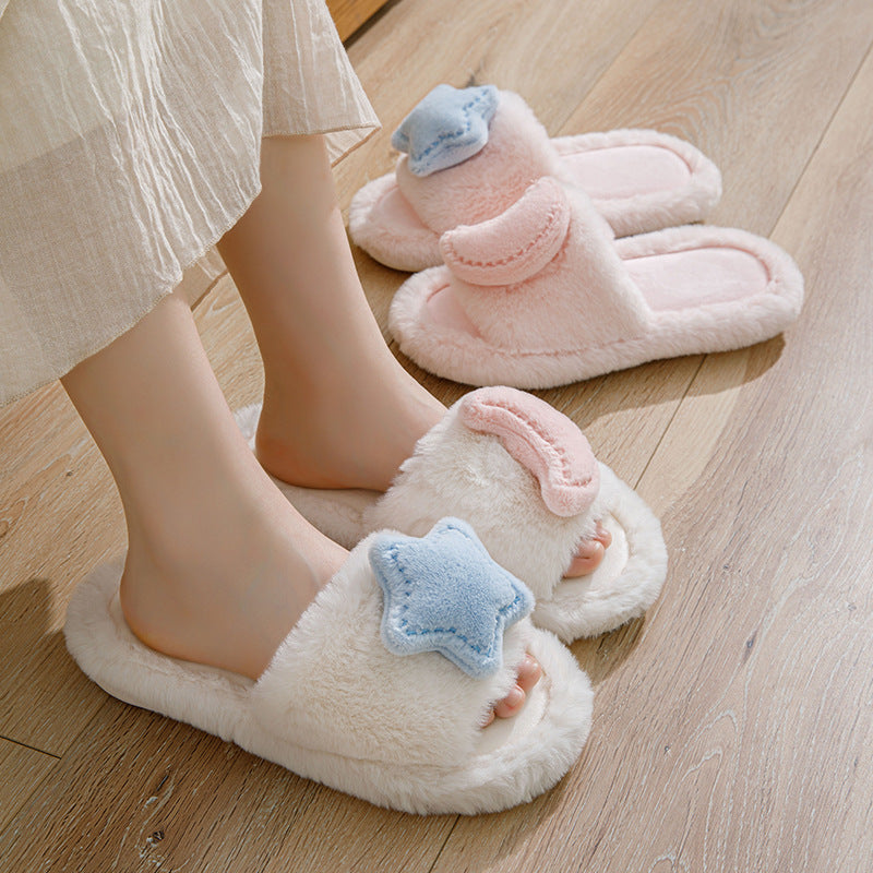 Star Moon Color Block Open Toe Slippers Women M5A283