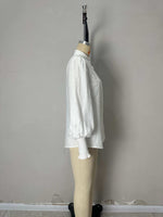 Load image into Gallery viewer, White Shirt Collar Flounce Sleeve Lace Shirt Women N6C123