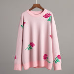 Load image into Gallery viewer, Rose Round Sweater Mid Weight Pink Black Gray N5Z843