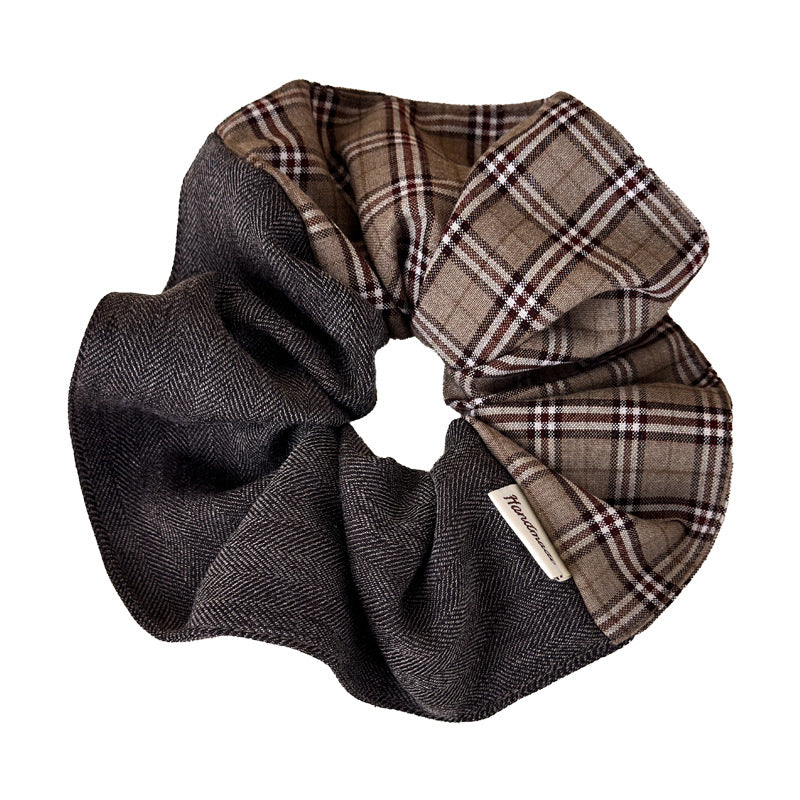 Womens Brown Plaid Patchwork Scrunchie N6K017