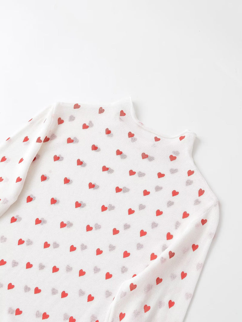 Heart Detail Long Sleeve Knit Sweater Women N6D121