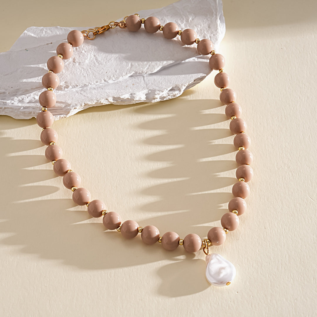 Dopamine Pearl Acrylic Geometric Beaded Necklace N6H059