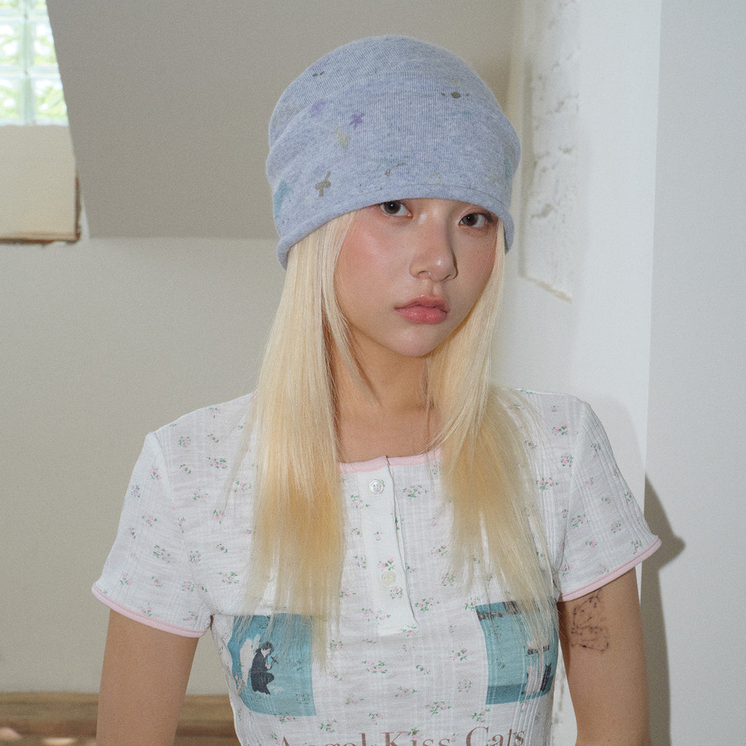 Women's Wool Rabbit Fur Blend Printed Slouchy Beanie N6J125