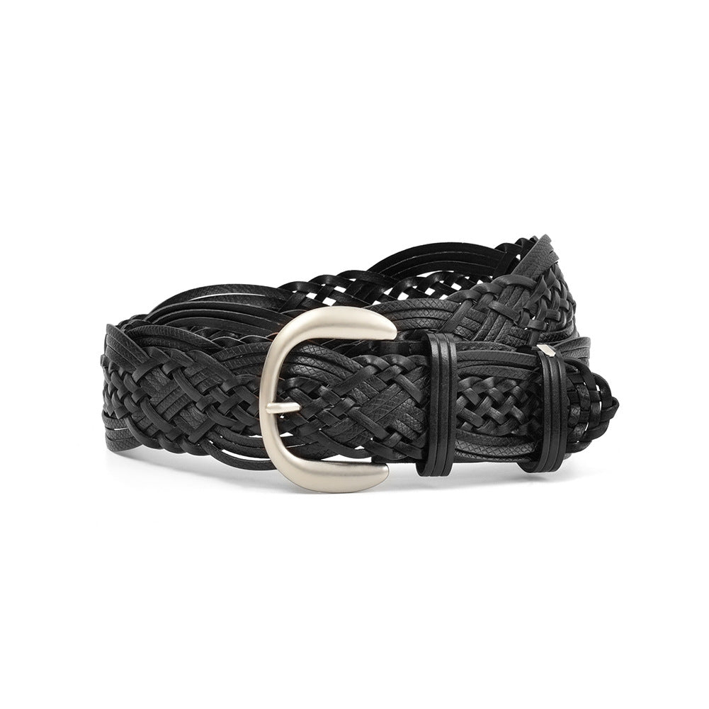 No-Hole Handwoven Faux Leather Belt Women N6H326