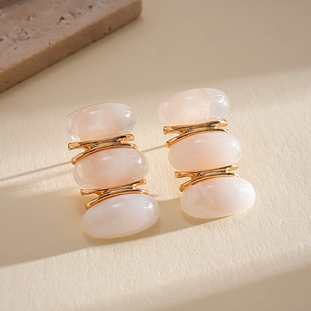 Resin Ombré Oval Steel Stud Earrings Minimalist N6H096