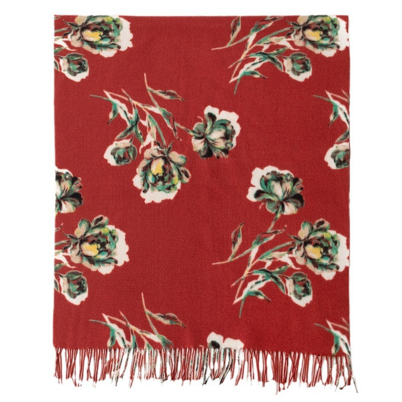 Burgundy Floral Faux Cashmere Wrap  M5A171