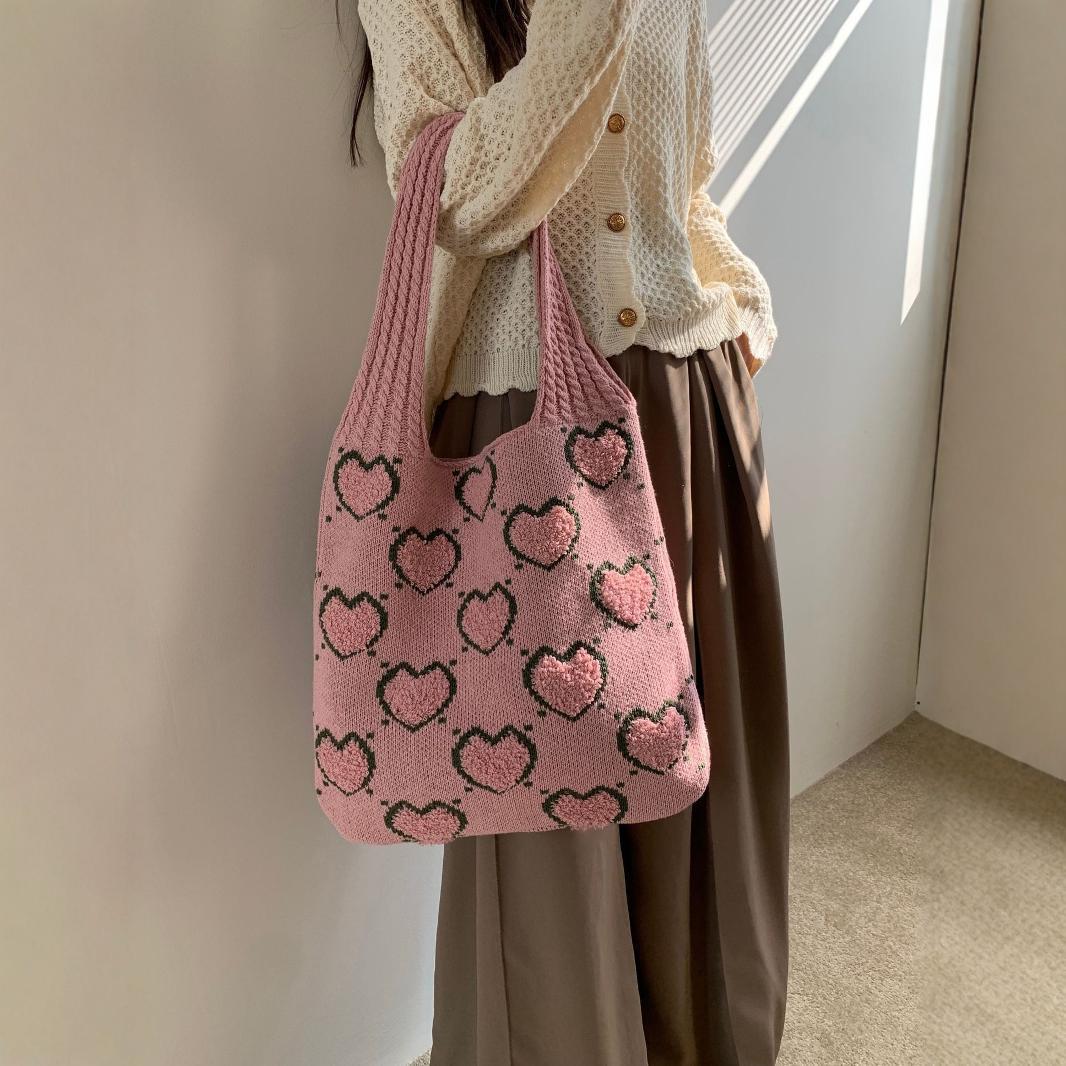 Women's Woven Stripe Knit Tote Shoulder Bag N6J168