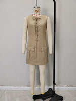 Load image into Gallery viewer, Khaki Sleeveless Cross Tie High Waist A-Line Dress N6F231