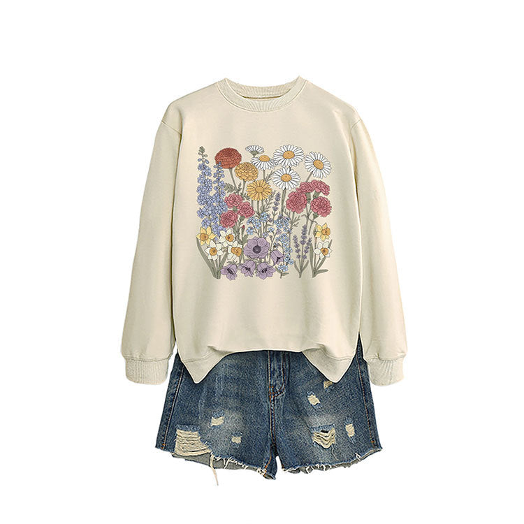 Floral Print Crewneck Sweatshirt Women Casual Loose N6H045