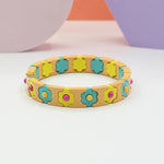 Load image into Gallery viewer, Bohemian Floral Cuff Enamel Steel Elastic DIY Plated S5P085
