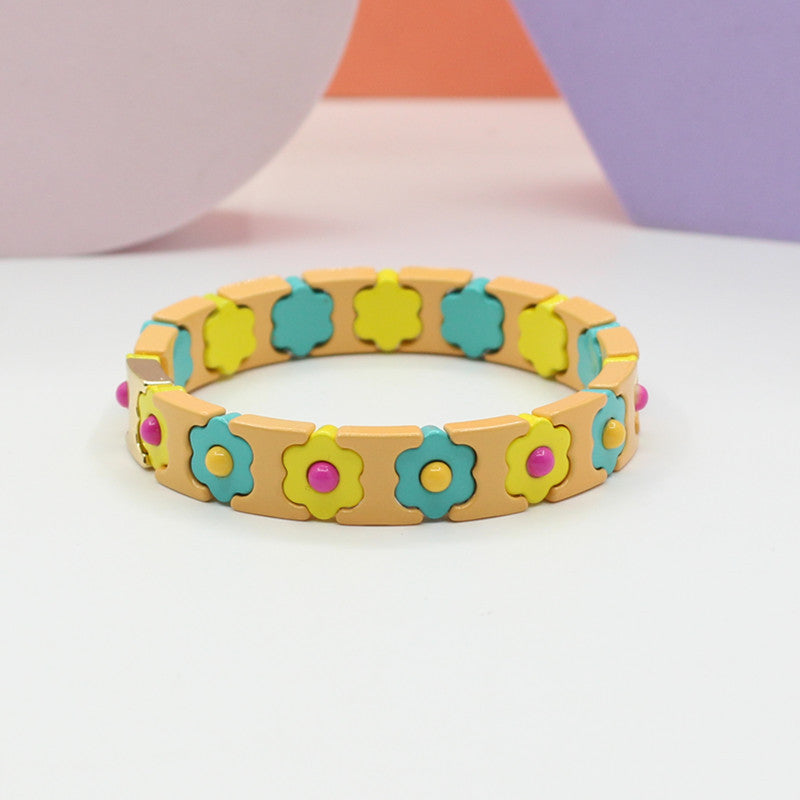 Bohemian Floral Cuff Enamel Steel Elastic DIY Plated S5P085