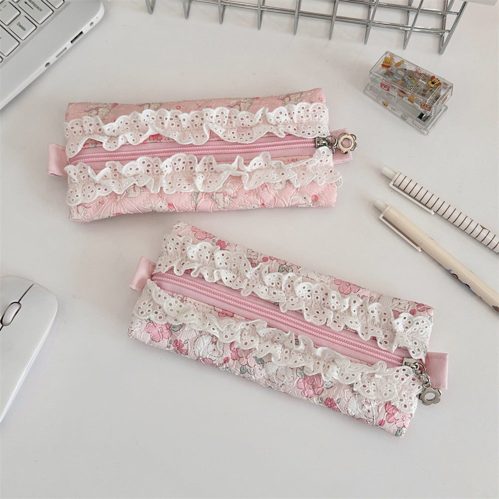 Lace Quilted Pencil Case Women Large Capacity S5P864