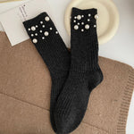Load image into Gallery viewer, Pearl Rivet Beaded Rabbit Wool Blend Stack Socks N6H036