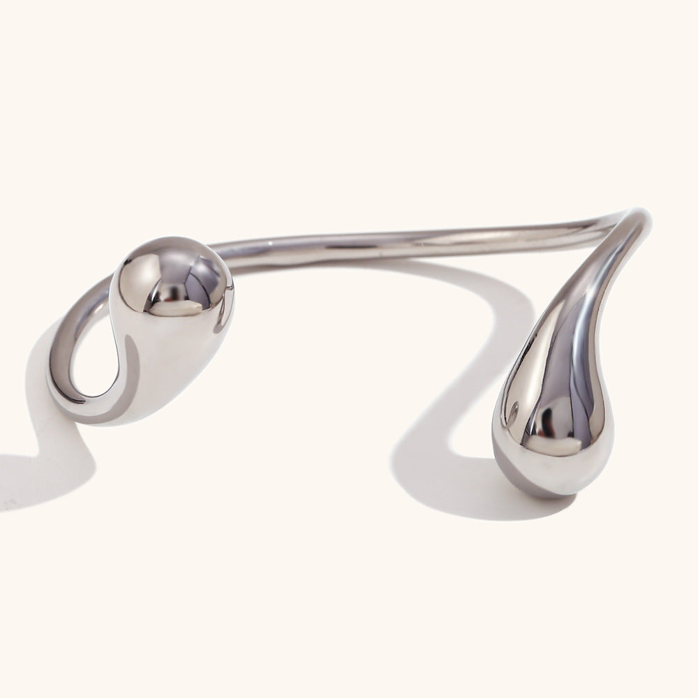 Teardrop Ring Bangle Steel Plated Open Adjustable S5P120