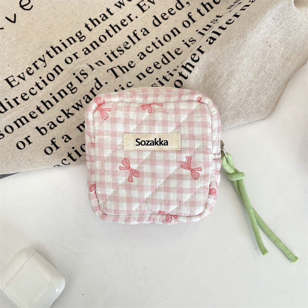 Padded Plaid Corduroy Pouch Women Multi purpose S5P870