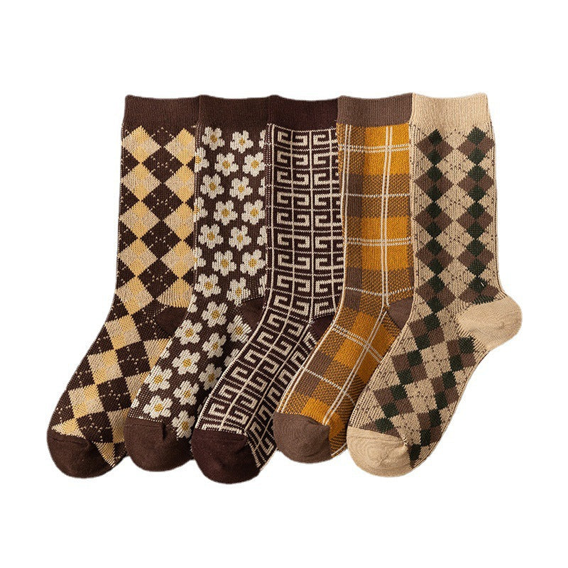 Diamond Pattern Double Knit Cotton Stackable Socks M5A031