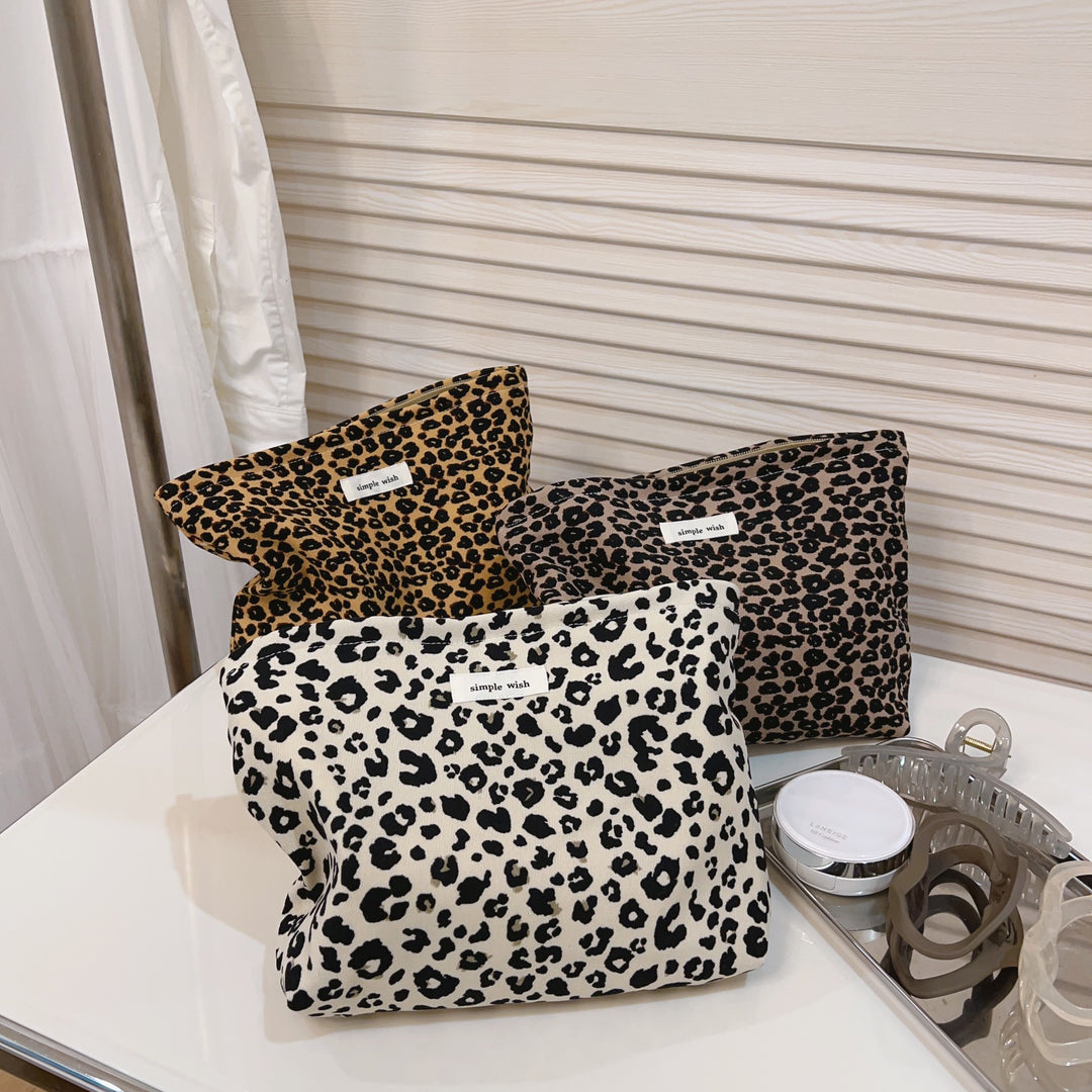 Vintage Leopard Print Canvas Makeup Bag Zipper Pouch N6F105