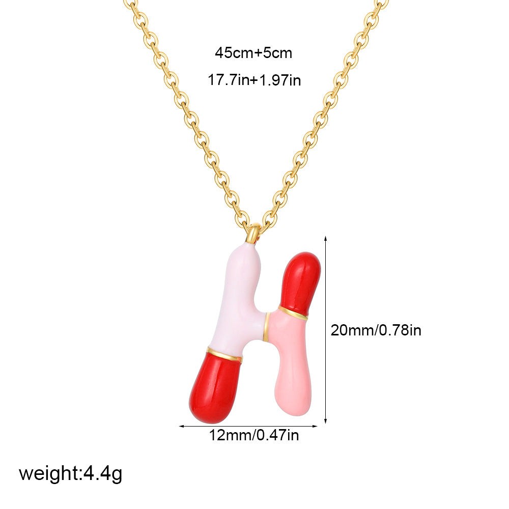 Alphabet Enamel Capsule Necklace Steel Gradient Color S5P234