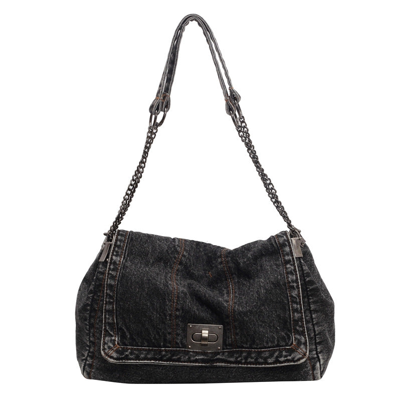 Women's Large Denim Chain Strap Tote Crossbody Bag N6J206