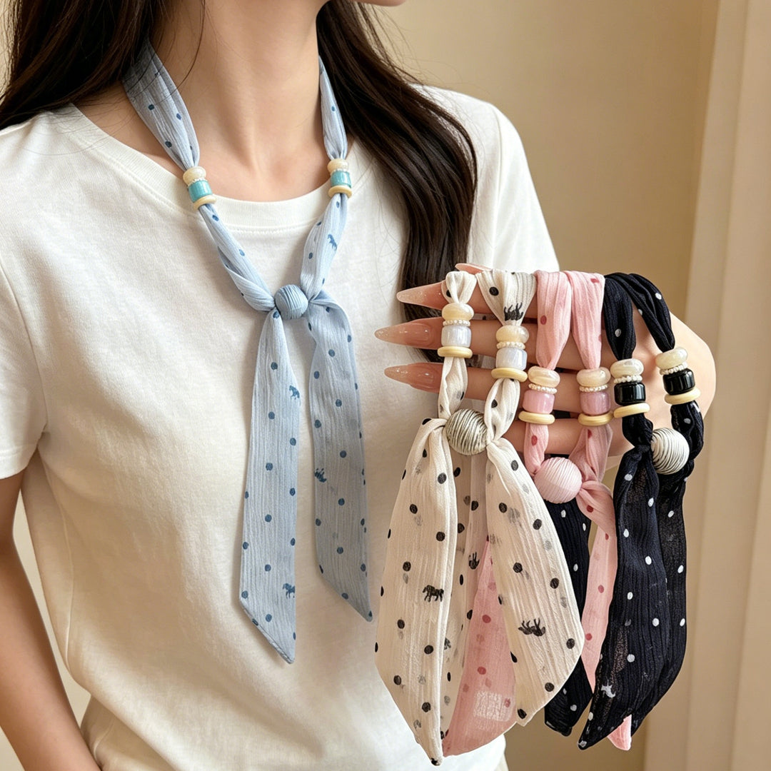 Womens Colorful Polka Dot Pony Scarf Necklace N6K274