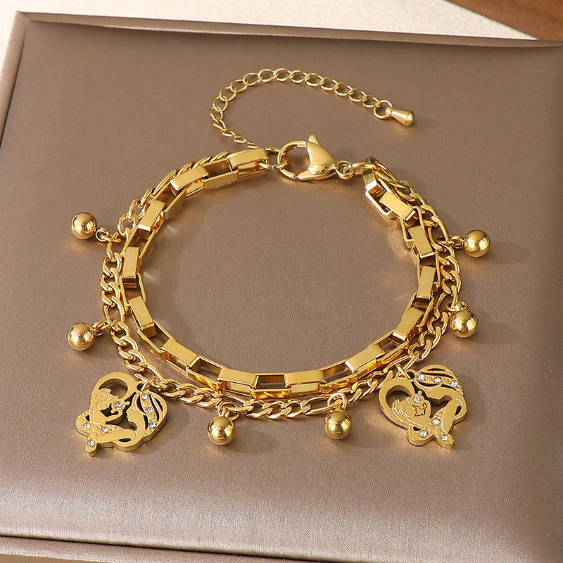 Layered Openwork Heart Bracelets Stainless Steel Women N6D524