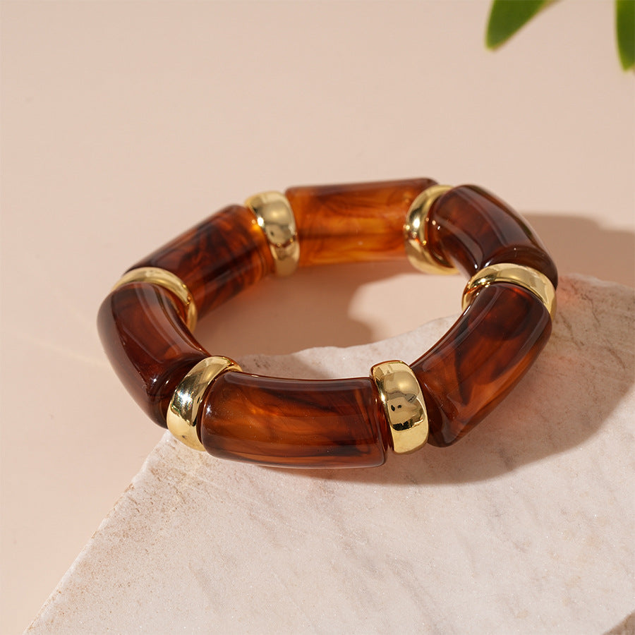 Marbled Bamboo Elastic Cuff Acrylic Plated Adjustable S5P070