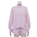 Load image into Gallery viewer, Striped Puff Sleeve Lapel Shirt and Shorts Set Women N6C188
