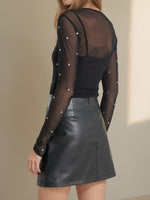 Load image into Gallery viewer, Silver Studded PU Leather Mini Skirt Women N6F228