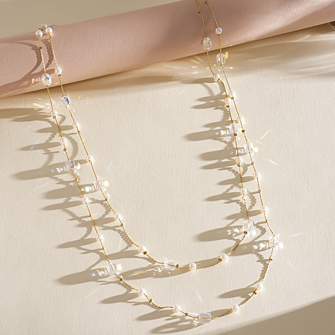 Layered Pearl Glass Bead Sweater Chain Women N6H148