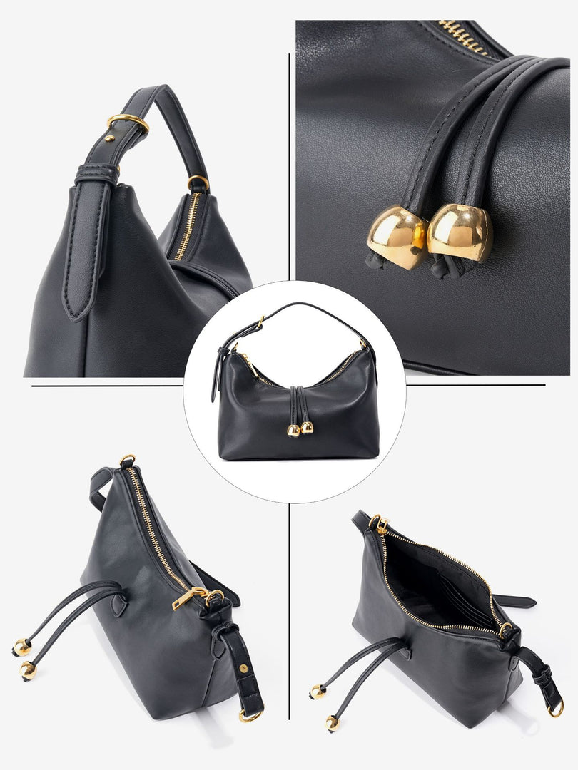 Metallic Hobo Shoulder Bag Women Black N6C034
