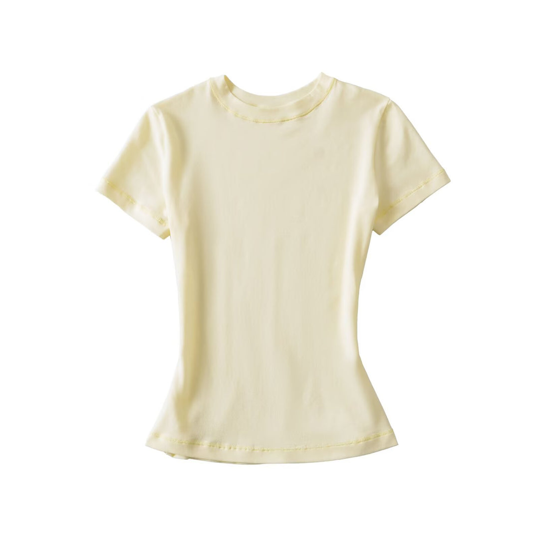 Fitted Round Neck Short Sleeve T-shirt Women N6D086