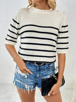 Load image into Gallery viewer, Womens Button Striped Knit Top  N25A018

