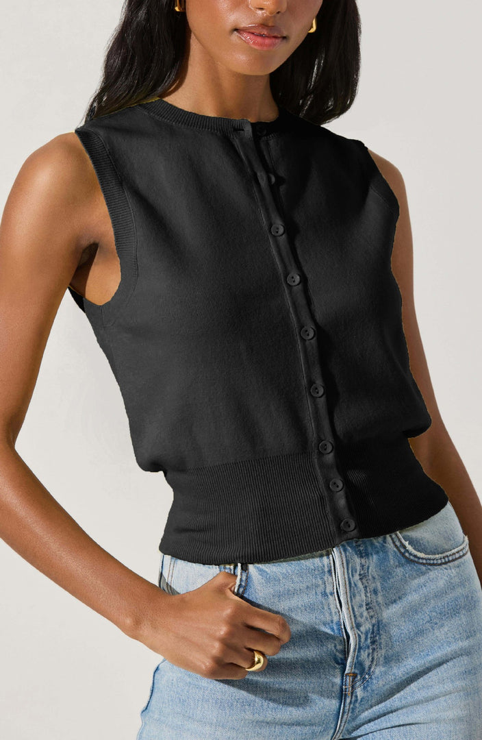 Retro Button Front Knit Vest Women N6D077