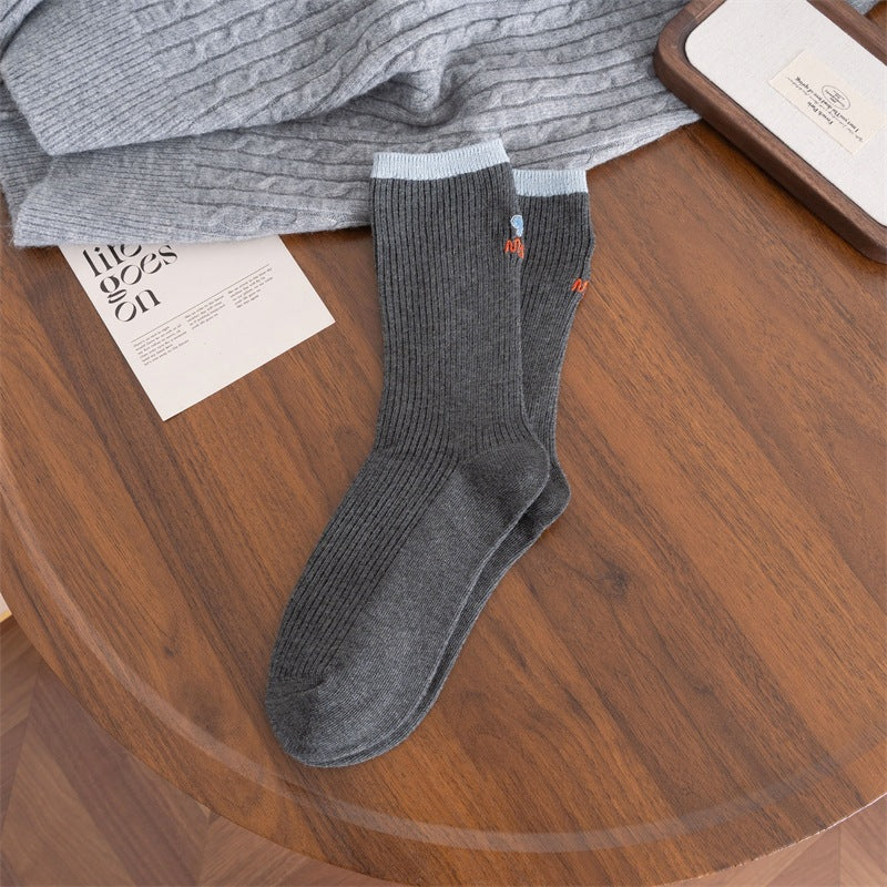 Contrast Color Block Cotton Mid Calf Socks M5A055
