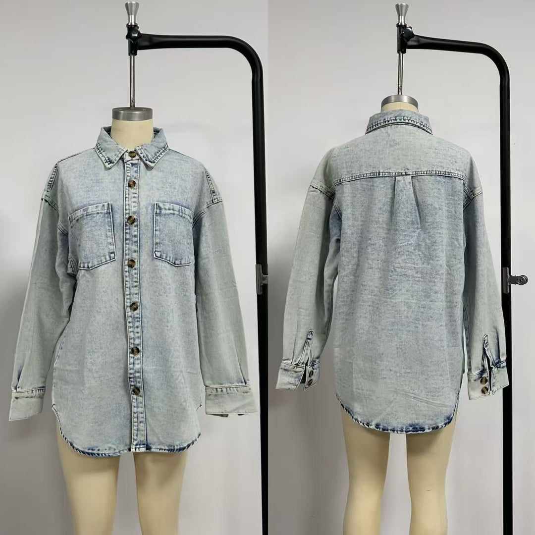 Washed Relaxed Fit Denim Shirt Women N6D164