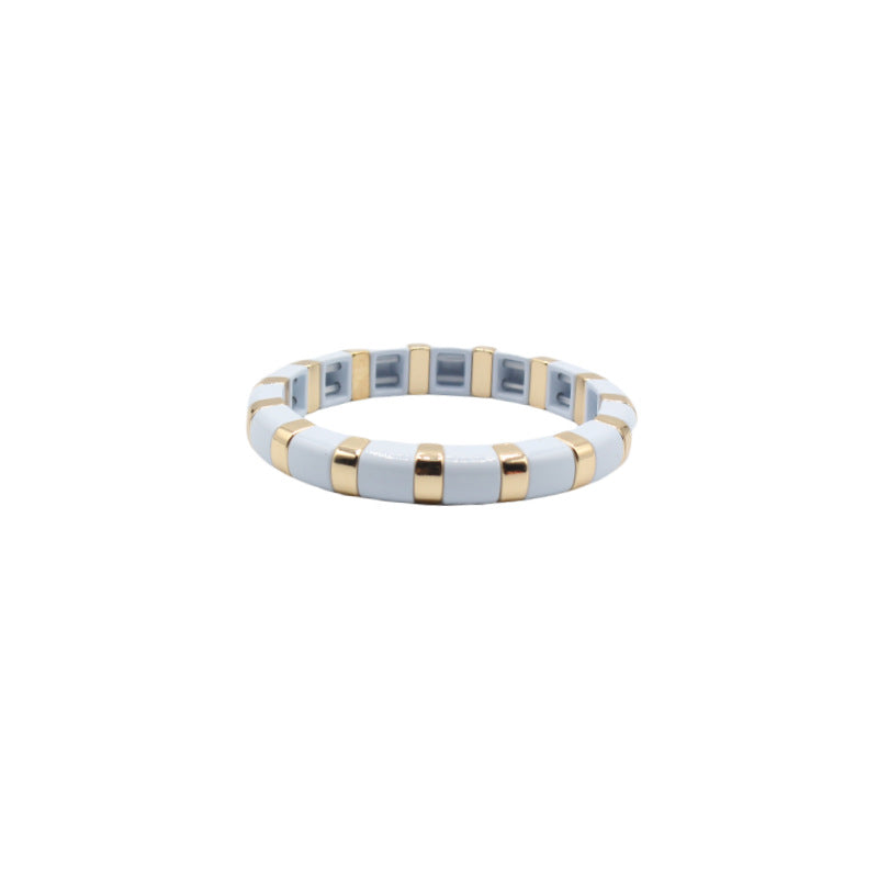 Semi Circle Bead Bangle Alloy Vitreous Enamel S5P266