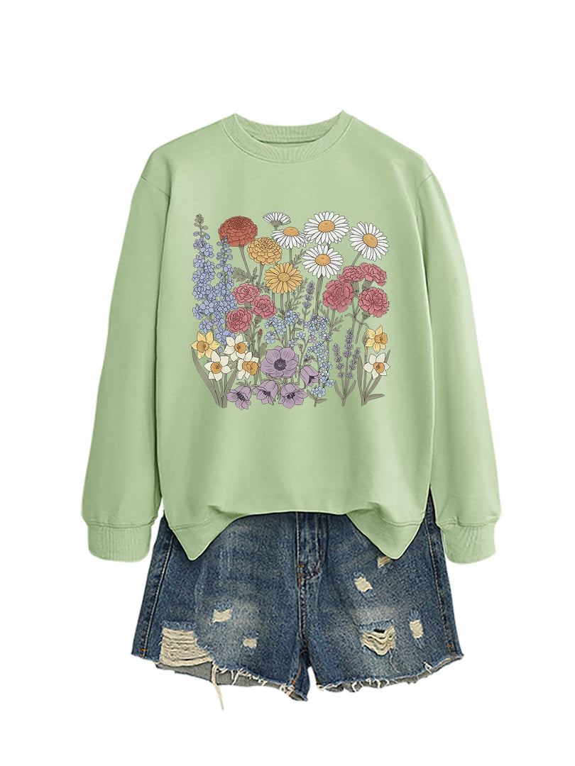 Floral Print Crewneck Sweatshirt Women Casual Loose N6H045