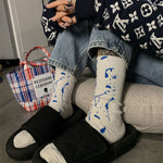 Load image into Gallery viewer, Blue Splatter Print Mid Calf Socks M5A061