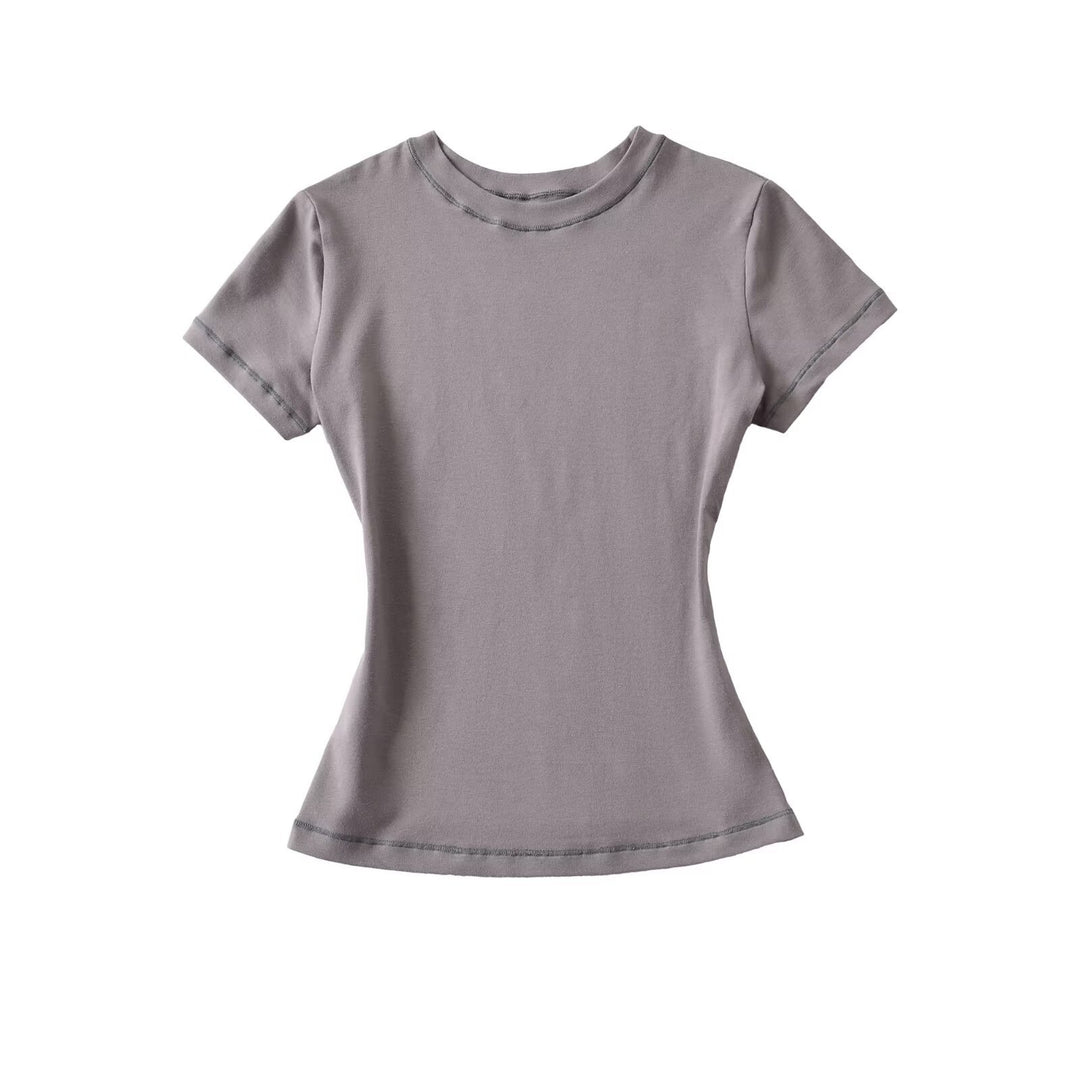 Fitted Round Neck Short Sleeve T-shirt Women N6D086