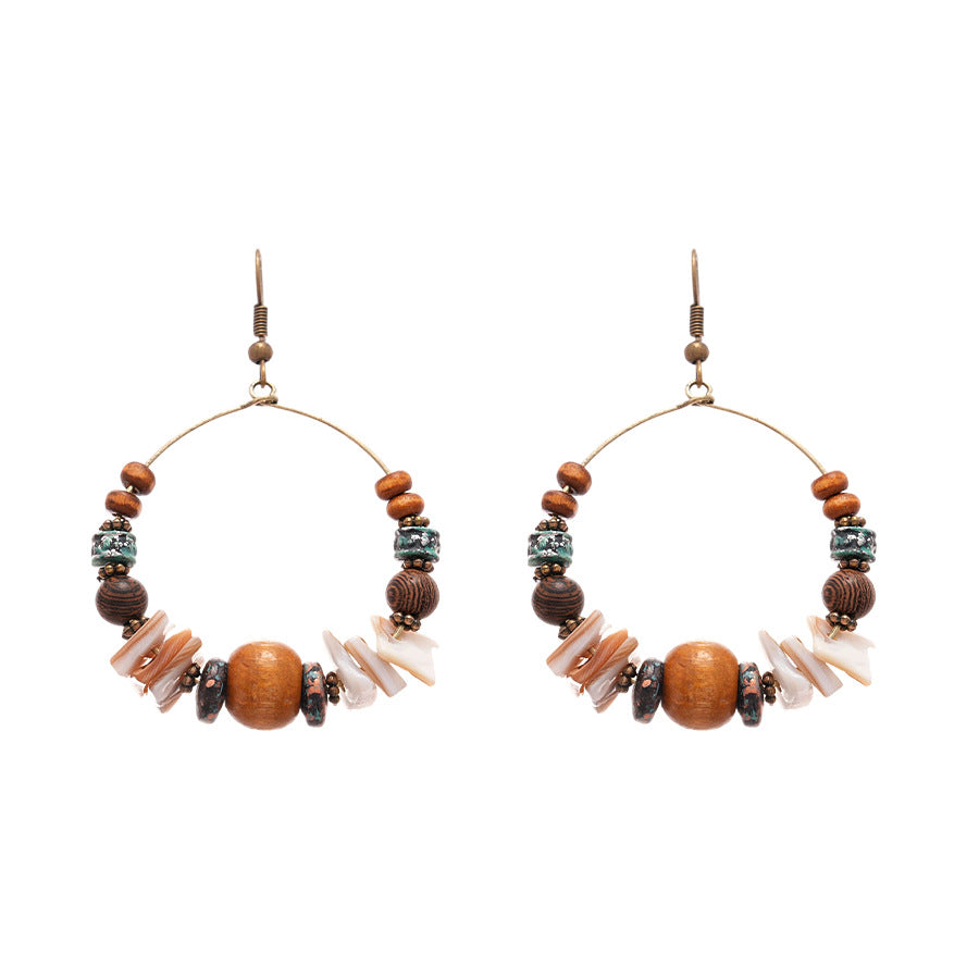 Shell Wood Earrings Asymmetric Hook Vintage Alloy S5P123