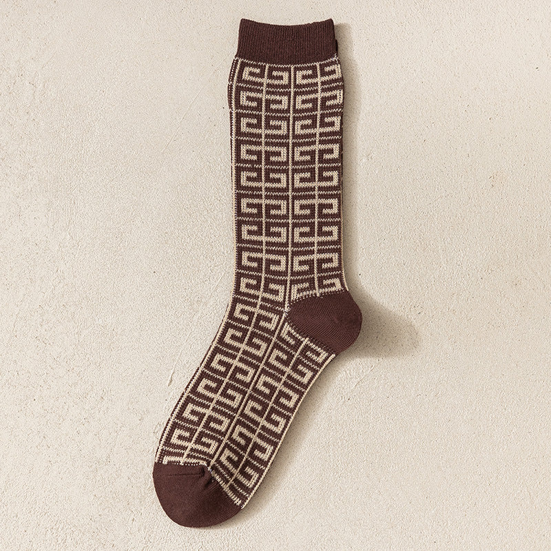 Double Needle Seamless Diamond Long Socks Women N6H030